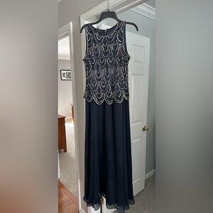 J Kara Navy and Silver Beaded Maxi Dress